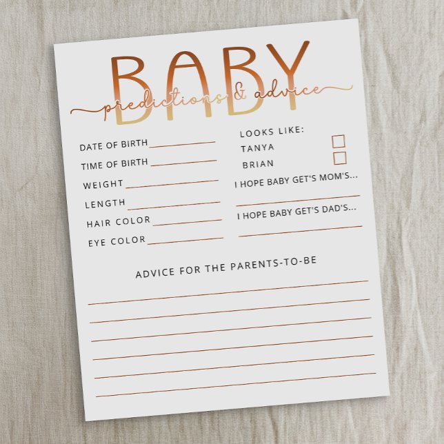 コーヒーと赤ちゃんの予測とアドバイス (Baby shower game & activity)