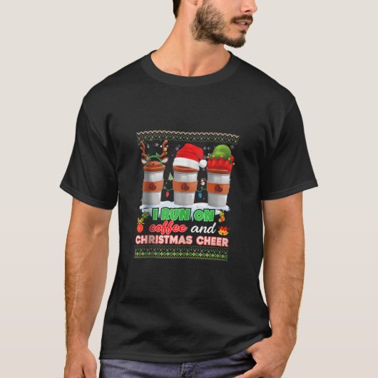 コーヒーと走クリスマスの応援キャンディでメリークリスマス Tシャツ (正面)