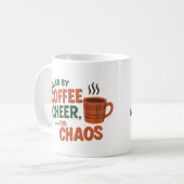 コーヒーと陽気さとカオスに支えられて Personalized コーヒーマグカップ (正面左)