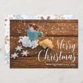 コーヒーと雪のカップのクリスマスフォトカード シーズンカード (正面/裏面)