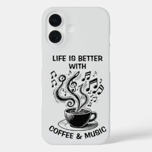 コーヒーと音楽の電話ケース iPhone 16ケース