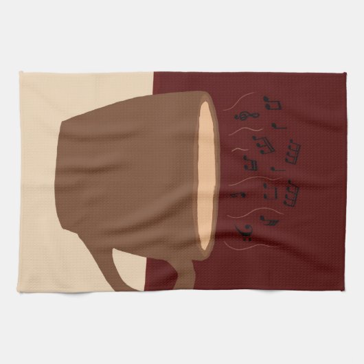 コーヒーと音楽 – コーヒーカップとミュージカル蒸気 キッチンタオル (横)