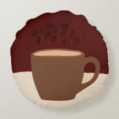 コーヒーと音楽 – コーヒーカップとミュージカル蒸気 ラウンドクッション (裏面)