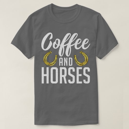 コーヒーと馬おもしろい馬ライダーコーヒー恋人E Tシャツ (デザイン正面)