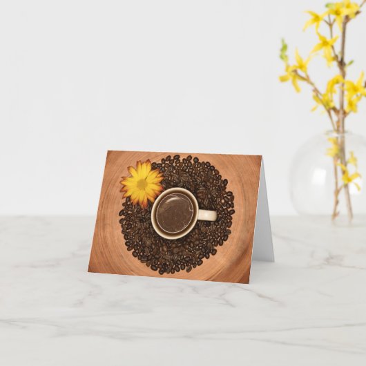 コーヒーと黄色のフラワーノートカード カード (黄色い花)