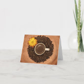 コーヒーと黄色のフラワーノートカード カード (正面)