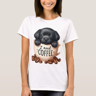 コーヒーと黒のラブラドール・レトリーバー犬が欲しい Tシャツ