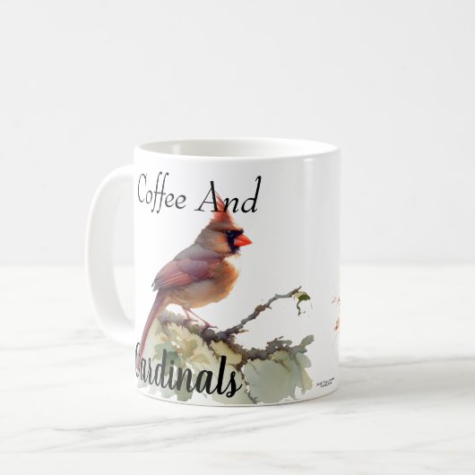 コーヒーと(鳥)ショウジョウコウカンチョウ モダン コーヒーマグカップ (正面左)