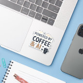 コーヒーとAIに支えられたレトロ技術ベクター シール (ノートパソコンとiPhone)