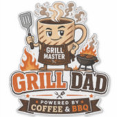 コーヒーとBBQに支えられたグリルおやじ シール (正面)