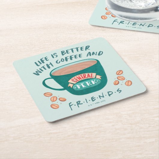 コーヒーとFRIENDSで生活が良い™ スクエアペーパーコースター (アングル)