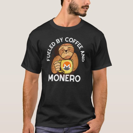 コーヒーとMoneroで動くナマケモノ 暗号通貨 Tシャツ (正面)