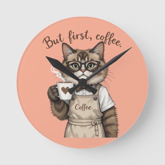 コーヒーにしよう、かわいい猫 ラウンド壁時計 (正面)