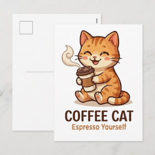 コーヒーにゃんこ エスプレッソを自分に コーヒー好きなかわいい子猫 シーズンポストカード