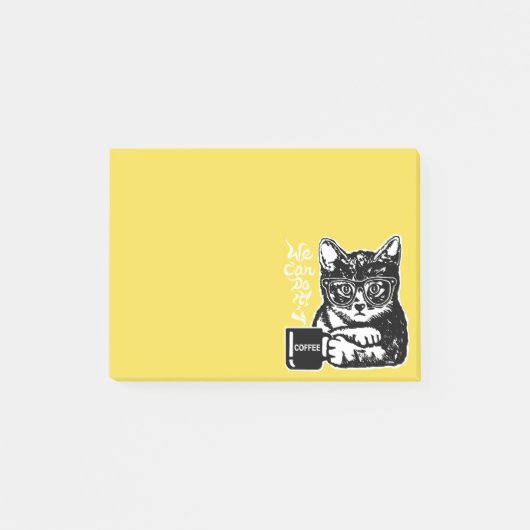 コーヒーによって意欲を起こさせるおもしろいな猫 ポストイット (正面)