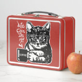 コーヒーによって意欲を起こさせるおもしろいな猫 メタルランチボックス (インサイチュ)