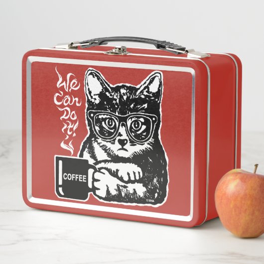 コーヒーによって意欲を起こさせるおもしろいな猫 メタルランチボックス (インサイチュ)