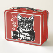 コーヒーによって意欲を起こさせるおもしろいな猫 メタルランチボックス (裏面)