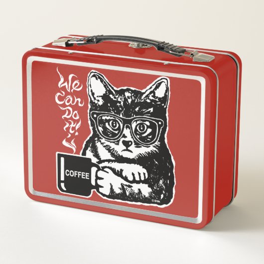 コーヒーによって意欲を起こさせるおもしろいな猫 メタルランチボックス (裏面)