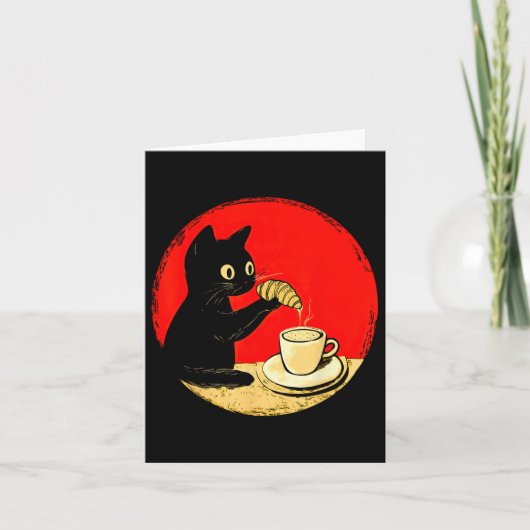 コーヒーにクロワッサンをつけるかわいい黒猫フード カード (正面)