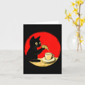 コーヒーにクロワッサンをつけるかわいい黒猫フード カード (黄色い花)