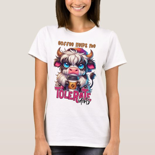 コーヒーに助けられて馬鹿に耐えてる Tシャツ (正面)