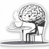 コーヒーに取り付けられた脳の漫画のステッカー シール (正面)