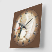 コーヒーに愛情を注ぐ スクエア壁時計 (傾斜)