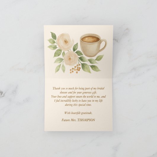 コーヒーに感謝を込めて　カード　コーヒーをテーマにした花嫁のシャワー サンキューカード (内部)