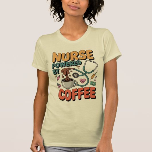 コーヒーに支えられる看護師 Tシャツ (正面)