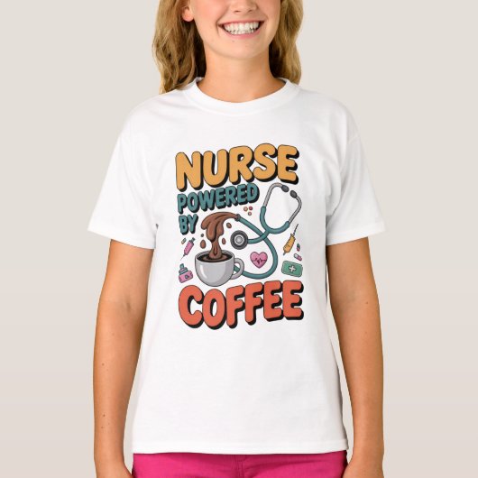 コーヒーに支えられる看護師 Tシャツ (正面)
