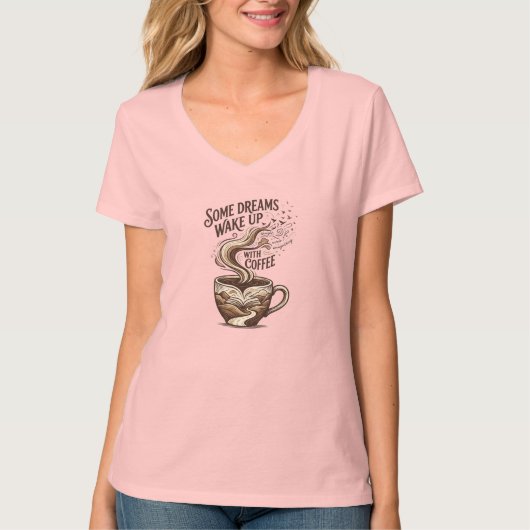 コーヒーに目覚める夢 インスピレーションイラスト Tシャツ (正面)