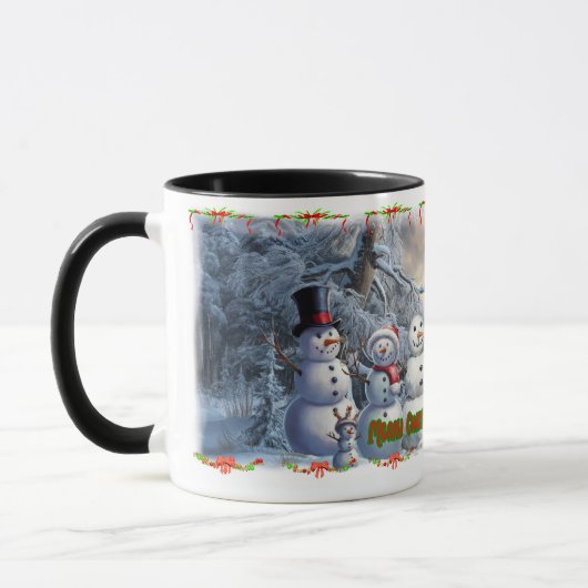 コーヒーに雪だるまからのクリスマスおめでとうを マグカップ (左)