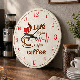 コーヒーのあとはじまる人生 アクリルウォールクロック ラージ壁時計