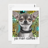 コーヒーのために微笑しているチワワ犬 ポストカード (正面/裏面)