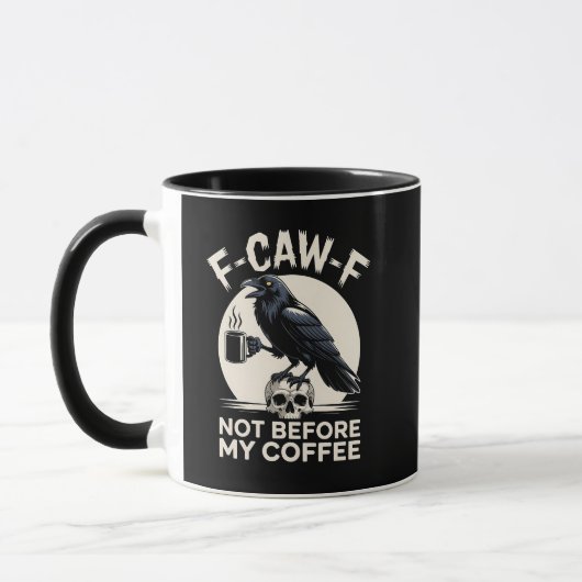 コーヒーのカラスの前ではないFおもしろい-Caw-F マグカップ (左)