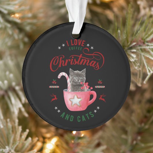 コーヒーのクリスマスと、猫のよろこびが大好き オーナメント (ツリー)