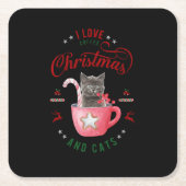 コーヒーのクリスマスと、猫のよろこびが大好き スクエアペーパーコースター (正面)
