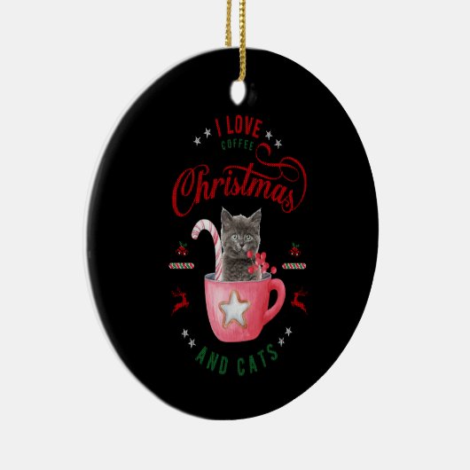 コーヒーのクリスマスと、猫のよろこびが大好き セラミックオーナメント (右)