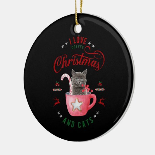 コーヒーのクリスマスと、猫のよろこびが大好き セラミックオーナメント (左)