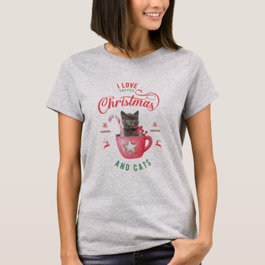 コーヒーのクリスマスと、猫のよろこびが大好き Tシャツ (正面)