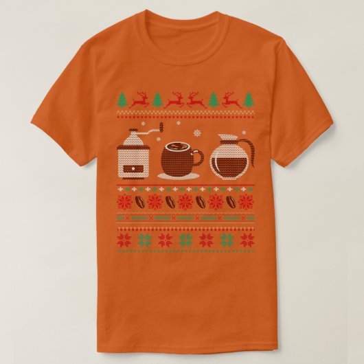 コーヒーのクリスマスの醜いクリスマスセーター Tシャツ (デザイン正面)
