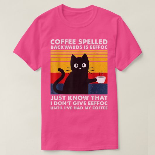 コーヒーのスペルは逆Eeffoc Mug, Blackk Cat Tシャツ (デザイン正面)