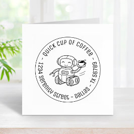 コーヒーのビジネスラウンドアドレスを提供するロボット ラバースタンプ