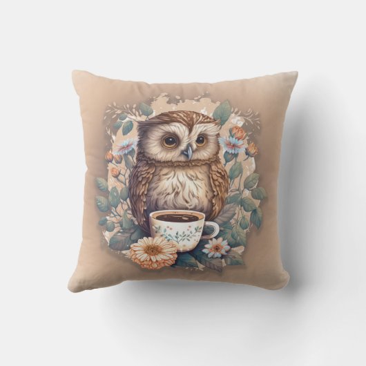 コーヒーのフクロウ絵画カップ クッション (裏面)