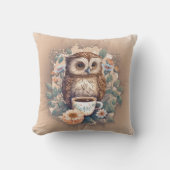 コーヒーのフクロウ絵画カップ クッション (正面)