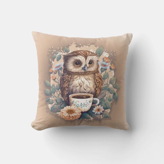 コーヒーのフクロウ絵画カップ クッション (正面)
