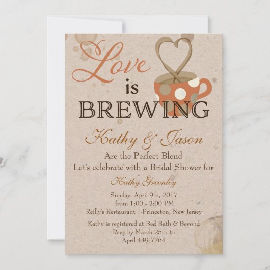 コーヒーのブライダルシャワーへの招待 招待状 (正面)