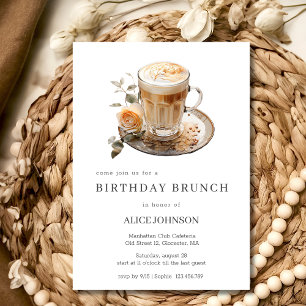 コーヒーのブランチとラテの水色の誕生日 招待状