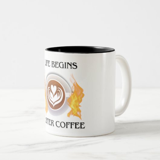 コーヒーのマグカップにコーヒーのロゴが付いた後に生きる ツートーンマグカップ (正面右)